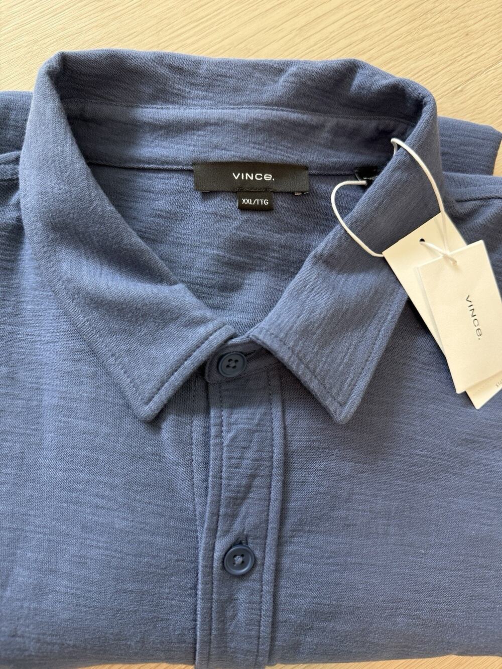Vince Men XXL Button Up Shirt Bleached Indigo Blue Short Sleeve Slub Cotton NWT